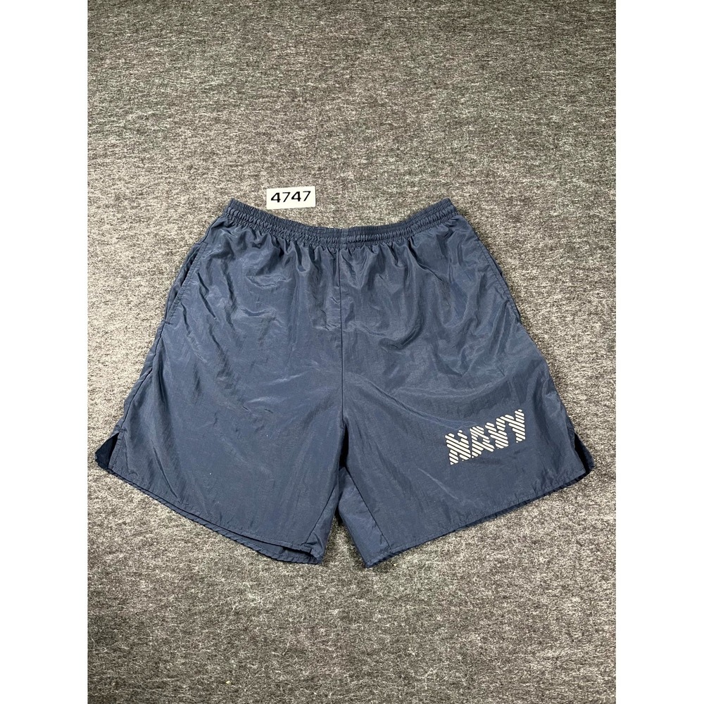 Authentic US Navy Training Shorts Mens Medium Navy Blue Nylon Spellout Logo‎